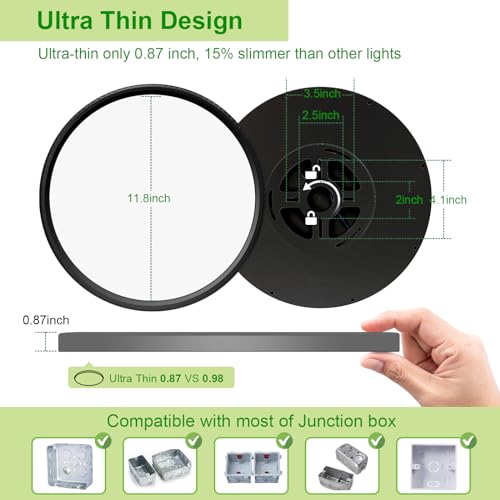 hunhun 12-Pack 3200lm LED Flush Mount Ceiling Light 12 Inch, Adjustable 5CCT, Ultra Slim 0.87 Inch for Bedroom & Living Room, Black