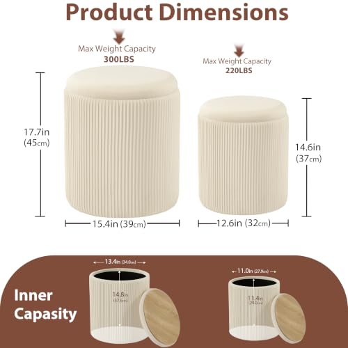 Beige Royal Windsor Round Storage Ottoman Set of 2 - Vanity & Footrest