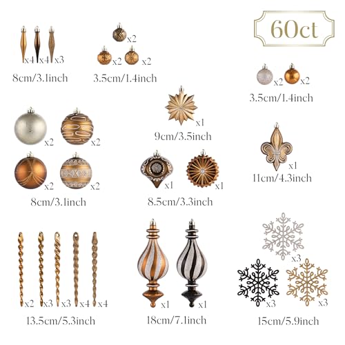Valery Madelyn Bronze Gold 60ct Christmas Tree Ornaments Set