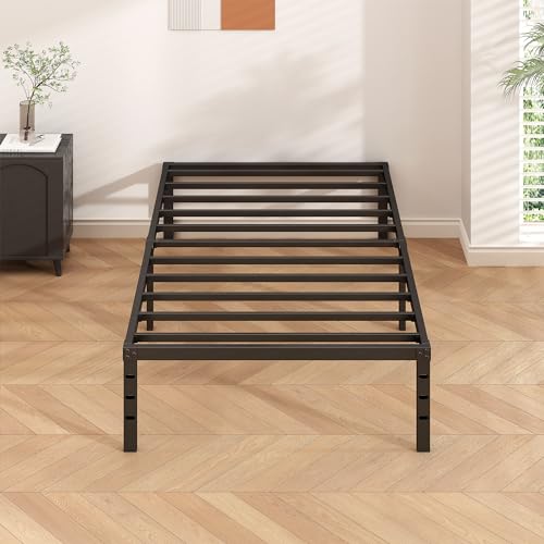 HLIPHA Twin Metal Platform Bed Frame 18 Inch Tall No Box Spring Needed Strong Support Black