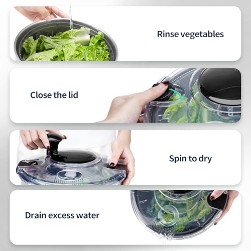SveBake Stainless Steel Salad Spinner with Transparent Lid – Quick Dry Vegetables & Greens