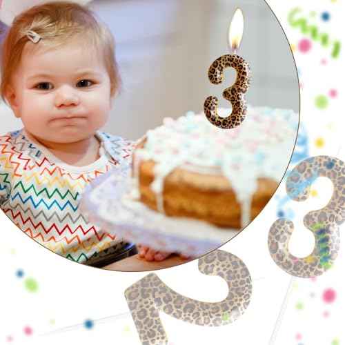Leopard Print Birthday Candles Number 21,Cheetah Printing Birthday Number Candles, Animal Birthday Party Decorations Safari Candle Cake for Girls Gifts Anniversary Party Supplies