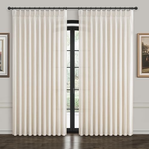 Birch Light Filtering Linen Curtains 60x84 Inches - Pack of 2, Rustic Ivory Semi Sheer Drapes with Pinch Pleats