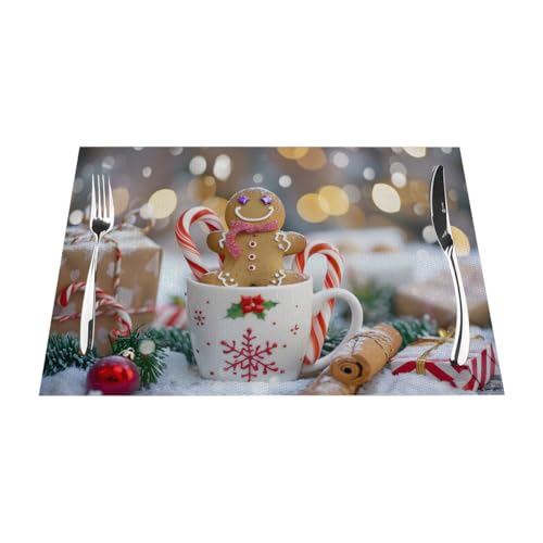 ModaQua Christmas Mug Gift Set Placemats — 6 Heat-Resistant PVC Table Mats (Variation: Placemat47)