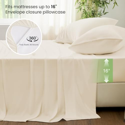Love's Cabin Queen Rayon Bamboo Bed Sheet Set Beige - Cooling & Deep Pocket
