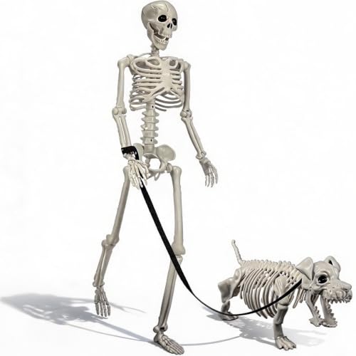 3 FT Human & Dog Skeleton Halloween Decorations Outdoor Indoor Set - Spooky Yard Props