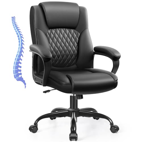 Black Executive Office Chair - PU Leather Desk Chair with Padded Arms