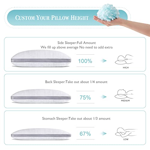 Queen Size Cooling Gusseted Pillow Set of 2 - Adjustable Memory Foam Support