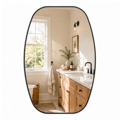 Pocetry 24x36 Inch Matte Black Capsule Bathroom Vanity Mirror - Vertical or Horizontal
