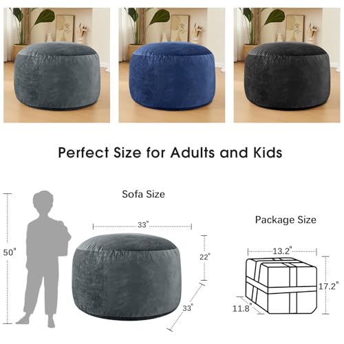 ILPEOD Medium 3ft Grey Bean Bag Chair for Adults - Soft Microfiber Couch