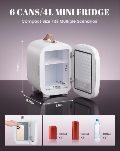 Mini Skincare & Makeup Fridge with LED Mirror, 4L, Portable White - Fansexpert