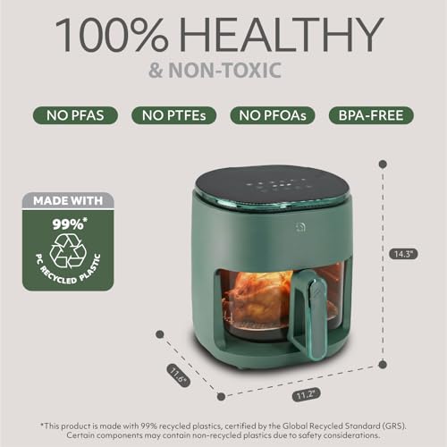 5QT Green Eco Glass Air Fryer with Digital Touchscreen, 6-in-1 Cooking