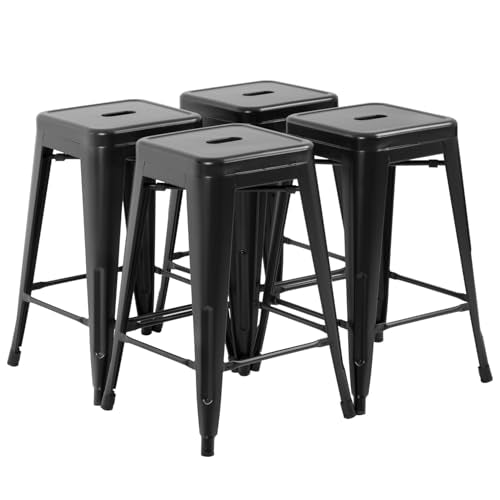 Black Metal Bar Stools Set of 4 - 24 Inch Counter Height Stools