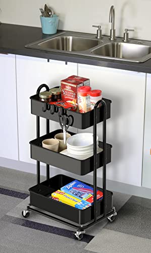 Simple Houseware Black 3-Tier Heavy Duty Metal Utility Rolling Cart