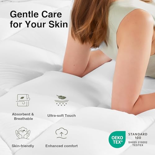 Queen Mattress Topper - White Extra Thick Pillow Top Down Alternative