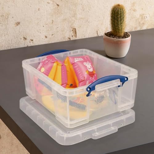 Really Useful Box 17L Plastic Storage Bins - 4 Pack, Clear, Lids & Handles