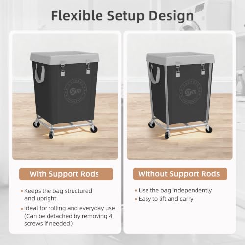 Commercial Laundry Hamper with Heavy Duty Steel Frame - Black, Medium