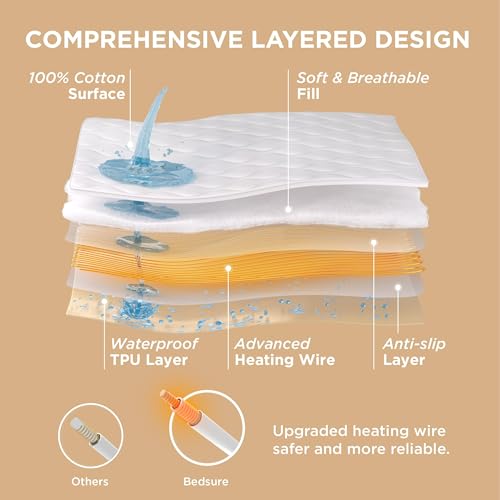 Bedsure Twin Waterproof Heated Mattress Pad with Cotton Top & 10 Heat Levels