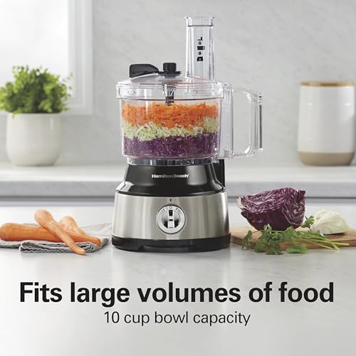 Hamilton Beach Food Processor & Vegetable Chopper with Bowl Scraper - Black & Stainless, 10 Cups