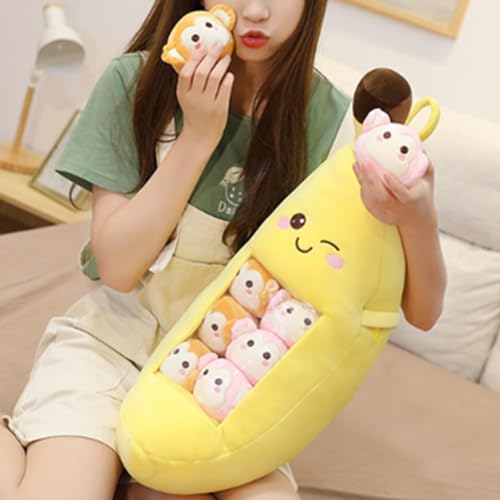 Banana Throw Pillow Fruit Stuffed Toys Banana Plush Pillow Removable Fluffy Creative Gifts for Kids,Kawaii Banana Plush toy Halloween Christmas Decorative Doll Toy Gift