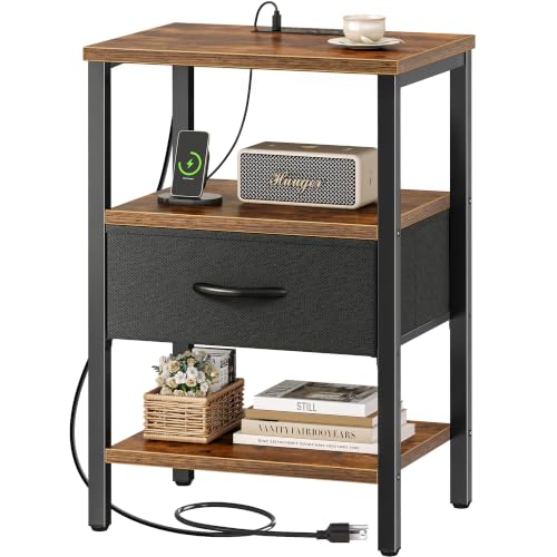 SUPERJARE Nightstand with Charging Station, USB-C Port, Bedside Table