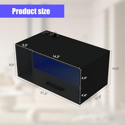 Homaterial Floating Nightstand with Charging Station & Lights, Black