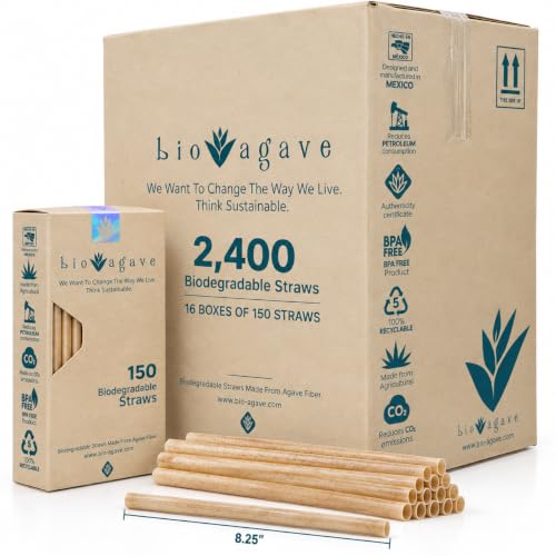 Biodegradable 8.25" Standard Straws Made From Agave 2400 Pcs | Plant