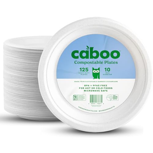 Disposabe Bamboo Paper Plates 125 Pack - 10 Inch Eco-Friendly, Biodegradable Party Tableware
