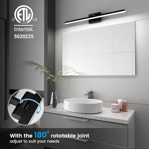 VOLISUN 31.5 Inch Black Dimmable Bathroom Vanity Light with Rotatable Head, 5 CCT LED Fixture for Mirror & Mirror Cabinets