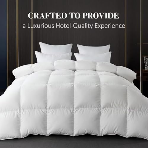 WhatsBedding Queen Feather Down Fiber Comforter 90x90 White - All-Season Duvet Insert