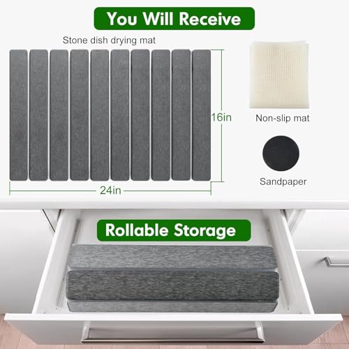 Large Stone Dish Drying Mat for Kitchen Counter - Water Absorbing, Foldable