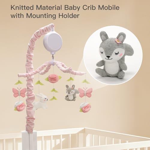 NICEMER Baby Crib Mobile for Girls with 12 Lullabies, Soft Knitted Woodland Characters, Nursery Decor