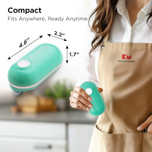 Kitchen Mama Mini Plus Electric Can Opener Teal - Rechargeable, Hands-Free, Safe Edges