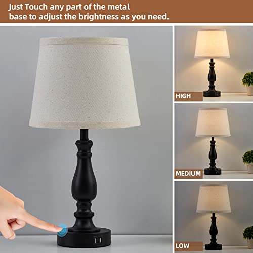 Bedroom Set of 2 Touch Dimmable Bedside Lamps with USB-C Ports - Light Oat Shade & Black Base