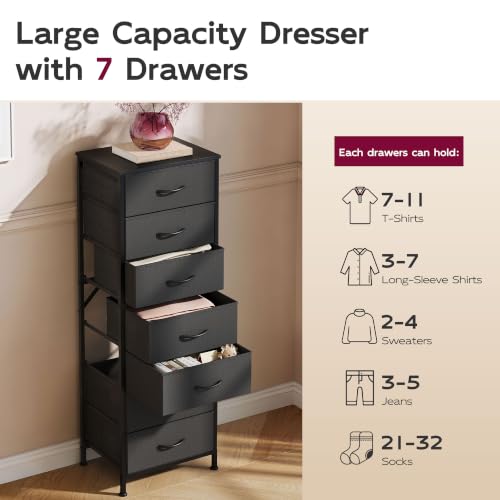 WLIVE Tall Black Dresser with 7 Fabric Drawers, Space-Saving Bedroom Storage