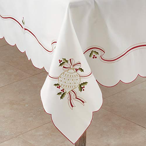 Saro Lifestyle 8532.I6584B Ivory Christmas Embroidered Tablecloth 65x84 inches