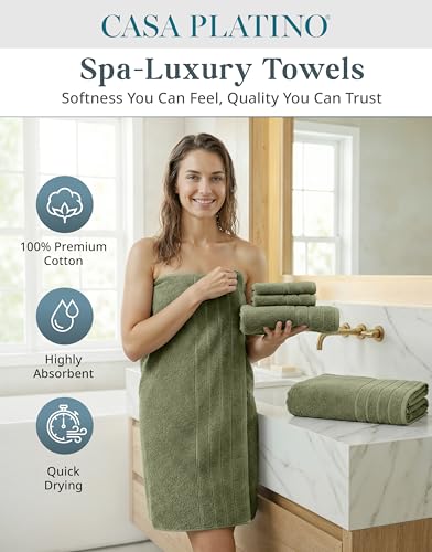 Casa Platino 18-Piece Bathroom Towel Set - Oil Green, Soft Absorbent
