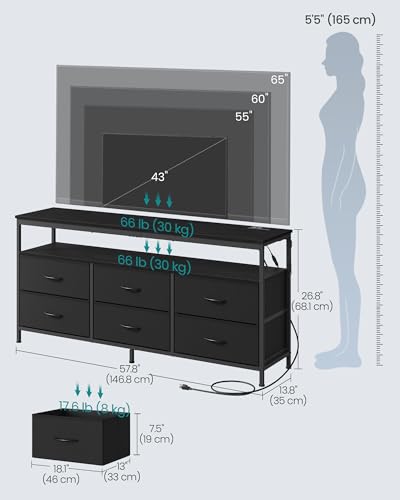 SONGMICS Wide 6-Drawer Dresser in Ink Black with Open Shelf - 13.8"D x 57.8"W x 26.8"H