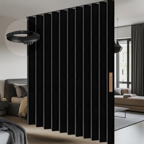 AJAZZ Black Room Divider Curtain Set with Flexible Ceiling Track 100W x 96L