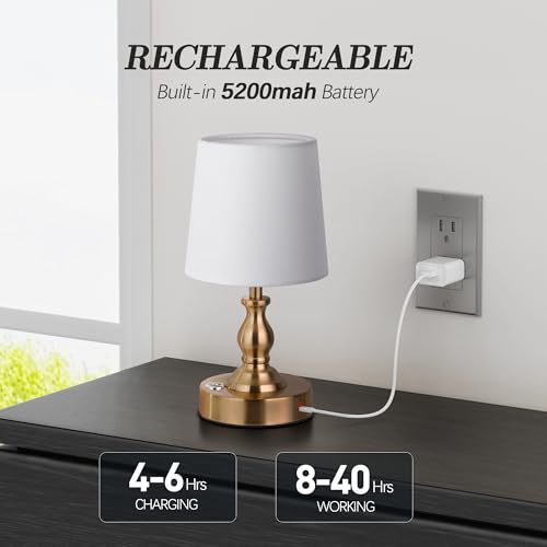 Mini Cordless LED Table Lamp with 5200mAh Battery, Dimmable Desk Light - Antique Brass
