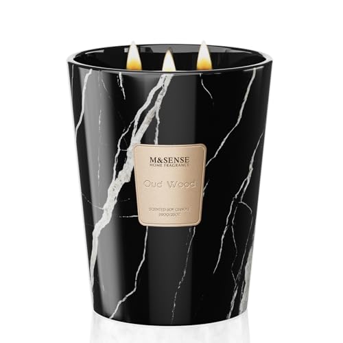 M&SENSE OudWood Large Candle - Extra Large 35oz Triple Wick Scented Candle for Home & Gift