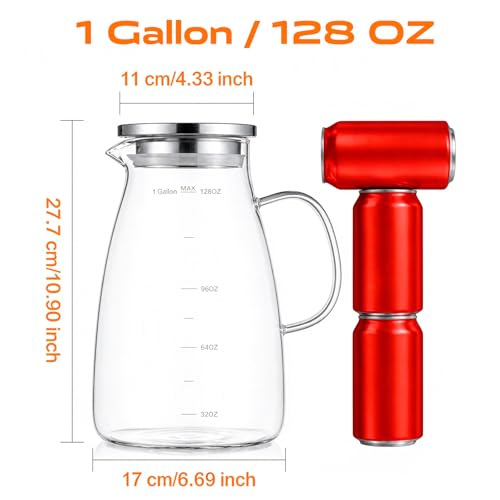 Aofmee 1 Gallon Glass Water Pitcher with Lid & Handle, Borosilicate Hot & Cold Beverage Jug