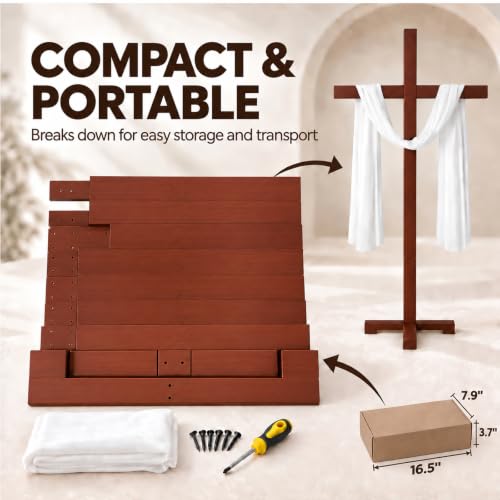 71-Inch Large Wooden Cross for Wedding & Church Decor, Natural Timber Stand