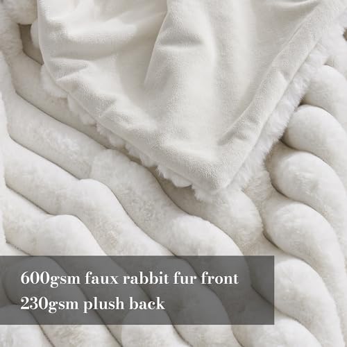 Amélie Home Ivory Striped Faux Fur Throw Blanket 55x70 Oversized Cozy
