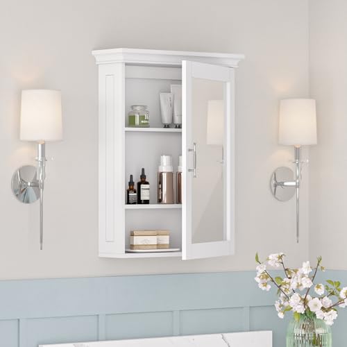 Wall Cabinet for Bathroom Medicine Storage with Mirror - White, 19.3 x 6 x 24.9 Inches - Soft Close Hinges