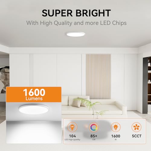 16-Pack 7.5-Inch LED Ceiling Lights - White, Ultra Slim Flush Mount, Adjustable 5 Color Temp