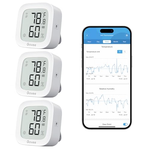Govee WiFi Thermometer Hygrometer 3-Pack with Electronic Ink Display, Accurate & Remote Monitoring