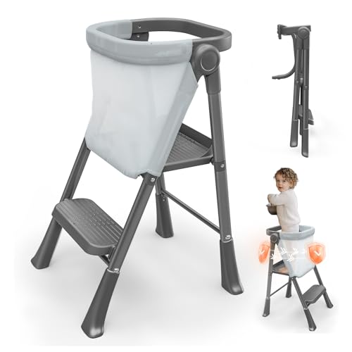 Foldable Toddler Standing Tower - Black Kitchen Step Stool for Kids 1.5-6 Years