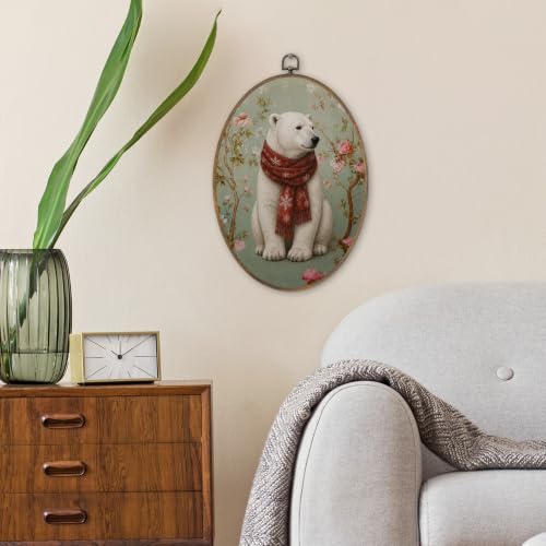 SHQIEUDH Chinoiserie Polar Bear Winter Christmas Oval Wall Art 8.6x11.4 - Bear Design