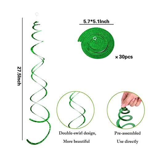 30 Pieces Green Party Swirl Decorations Sparkle Hanging Swirls Whirls